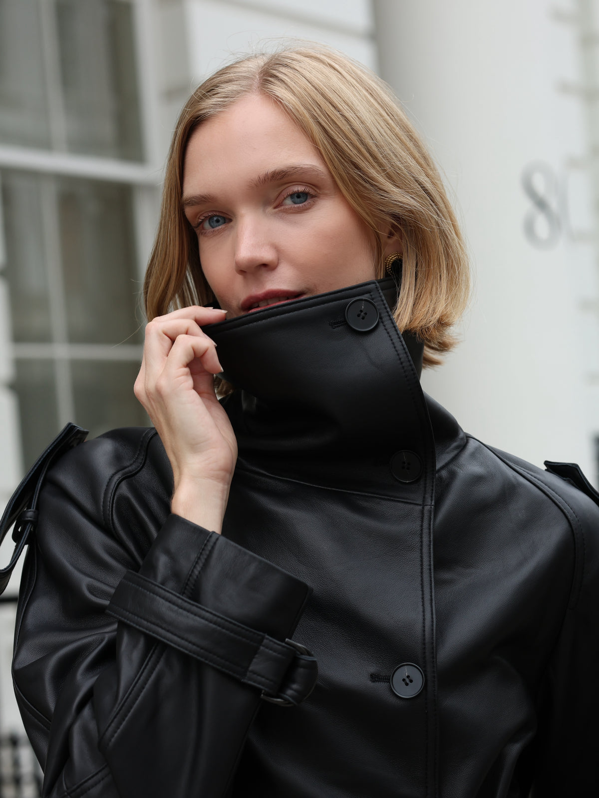 Hazel Leather Trench Jacket