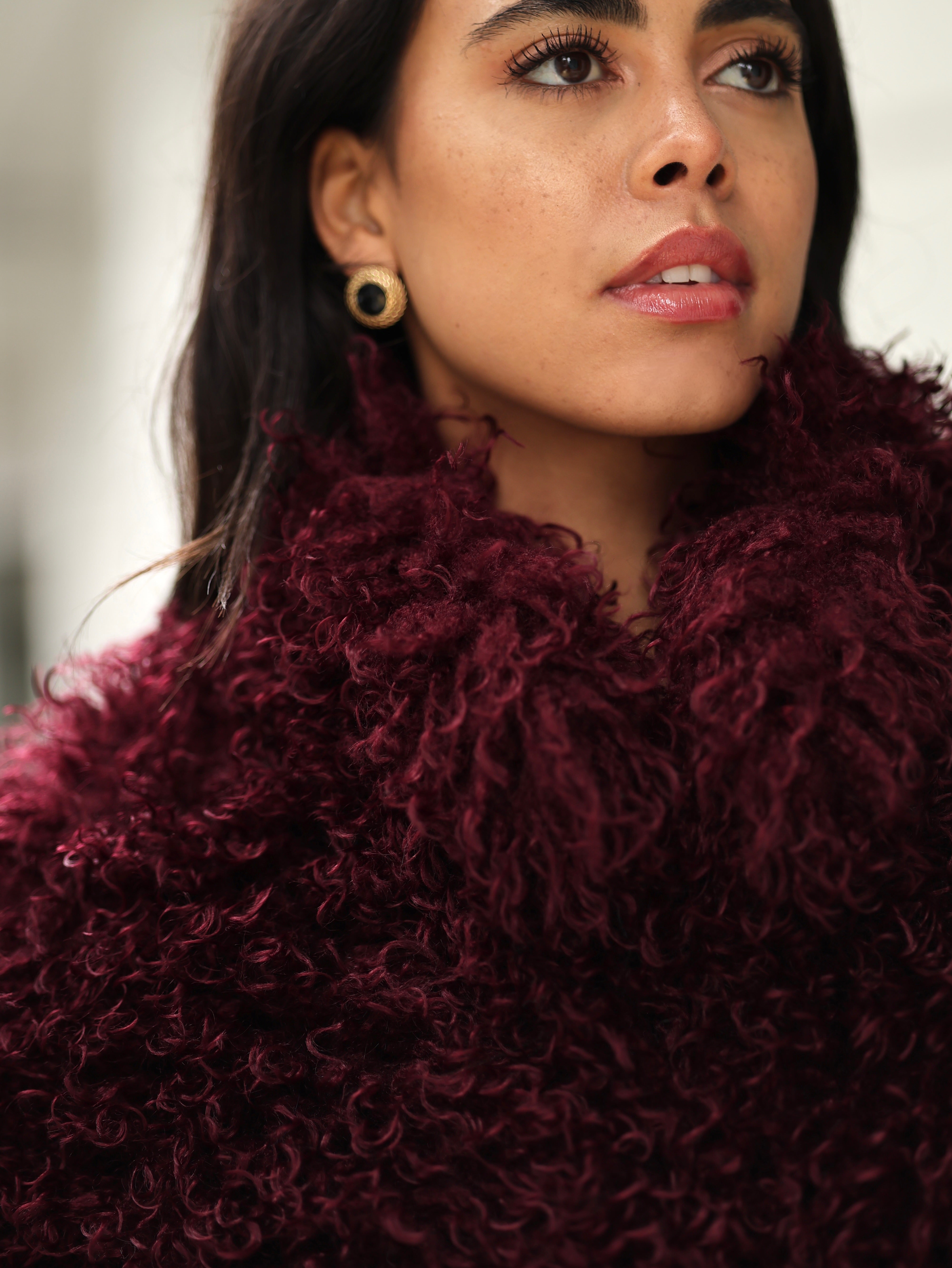 Faux Fur Mongolian Grace Coat - Burgundy
