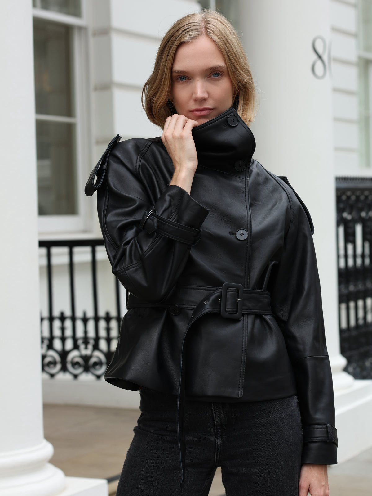 Hazel Leather Trench Jacket