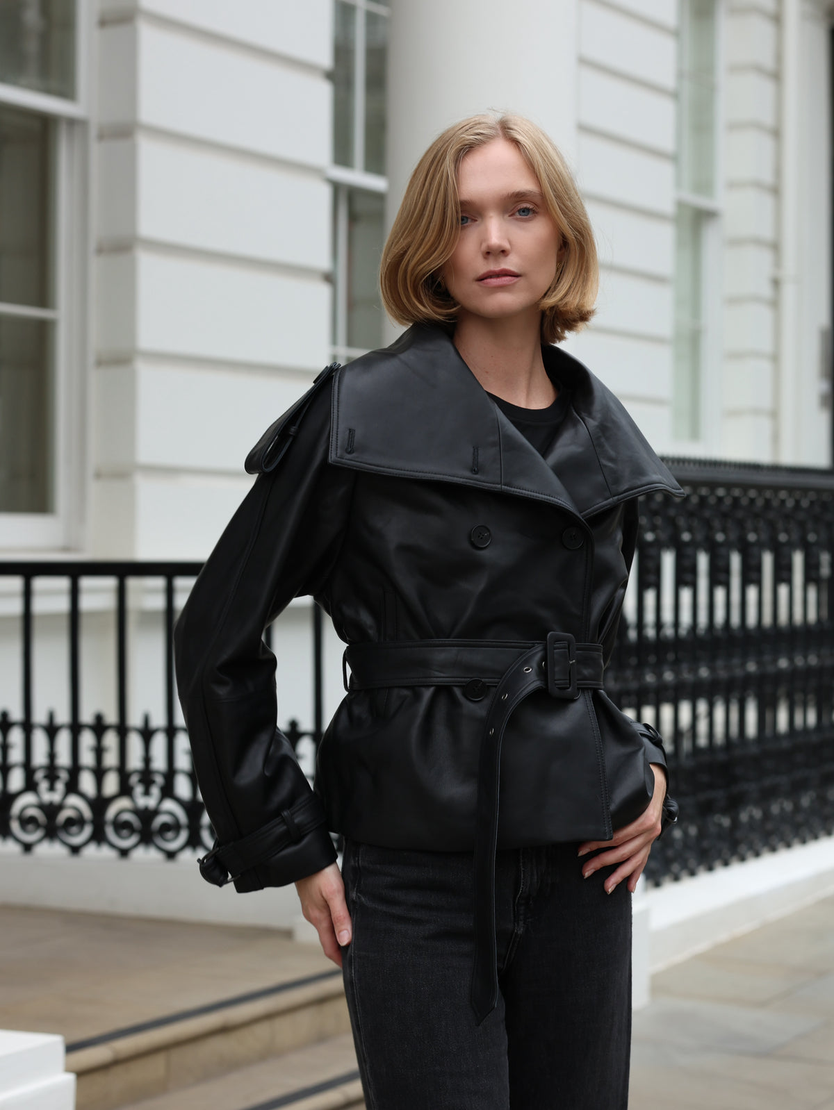 Hazel Leather Trench Jacket