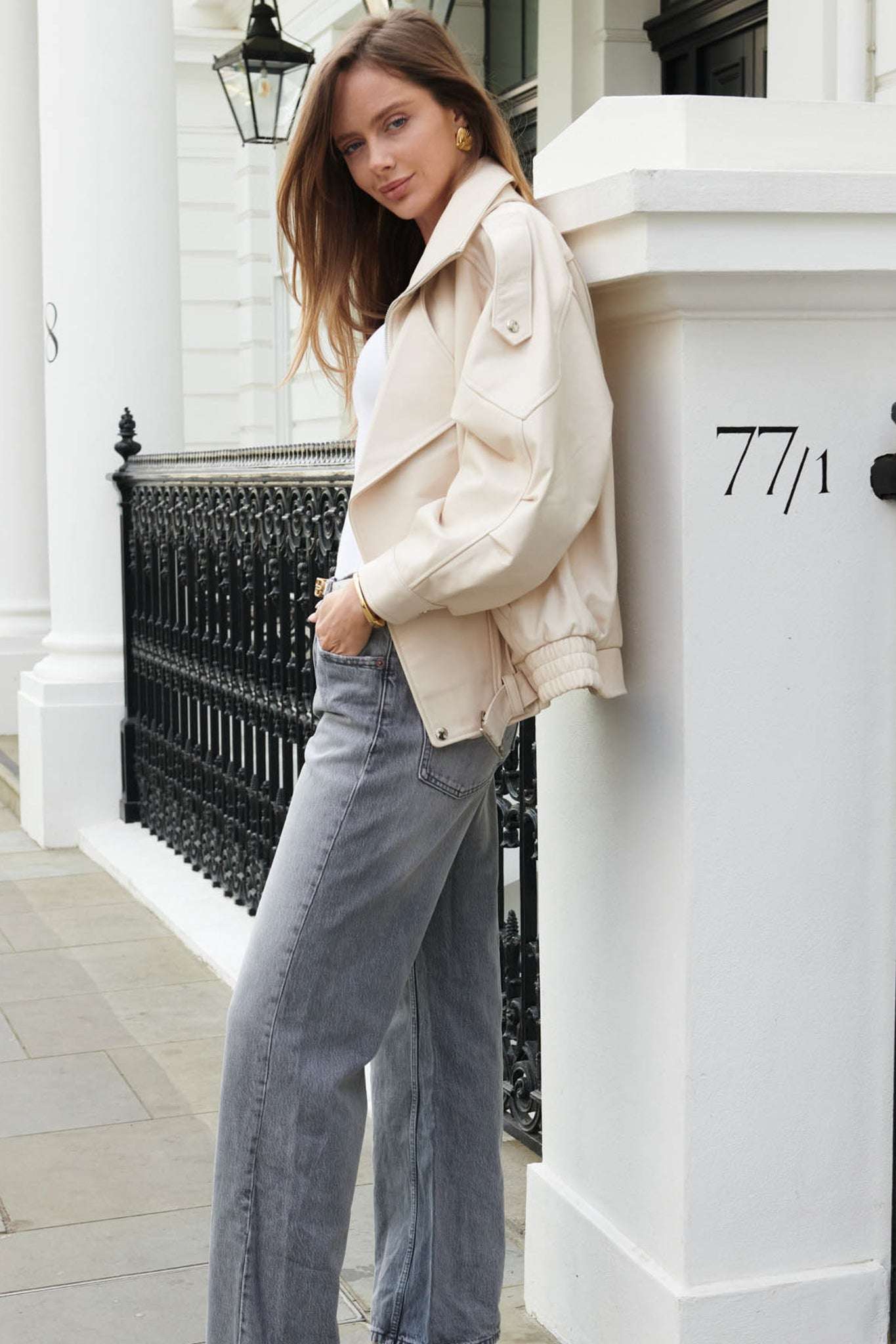 Daphne Leather Oversized Biker Jacket