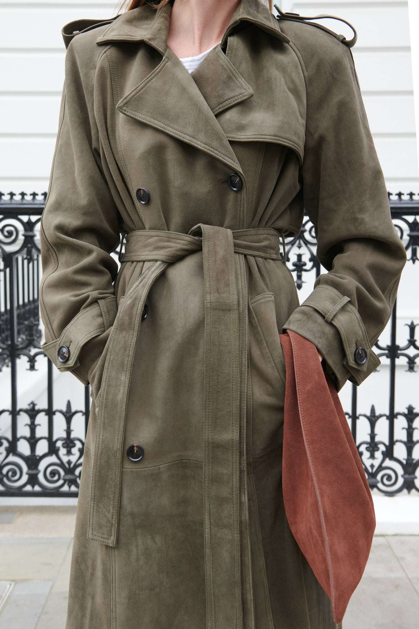 Indiana Khaki Suede Trench Coat
