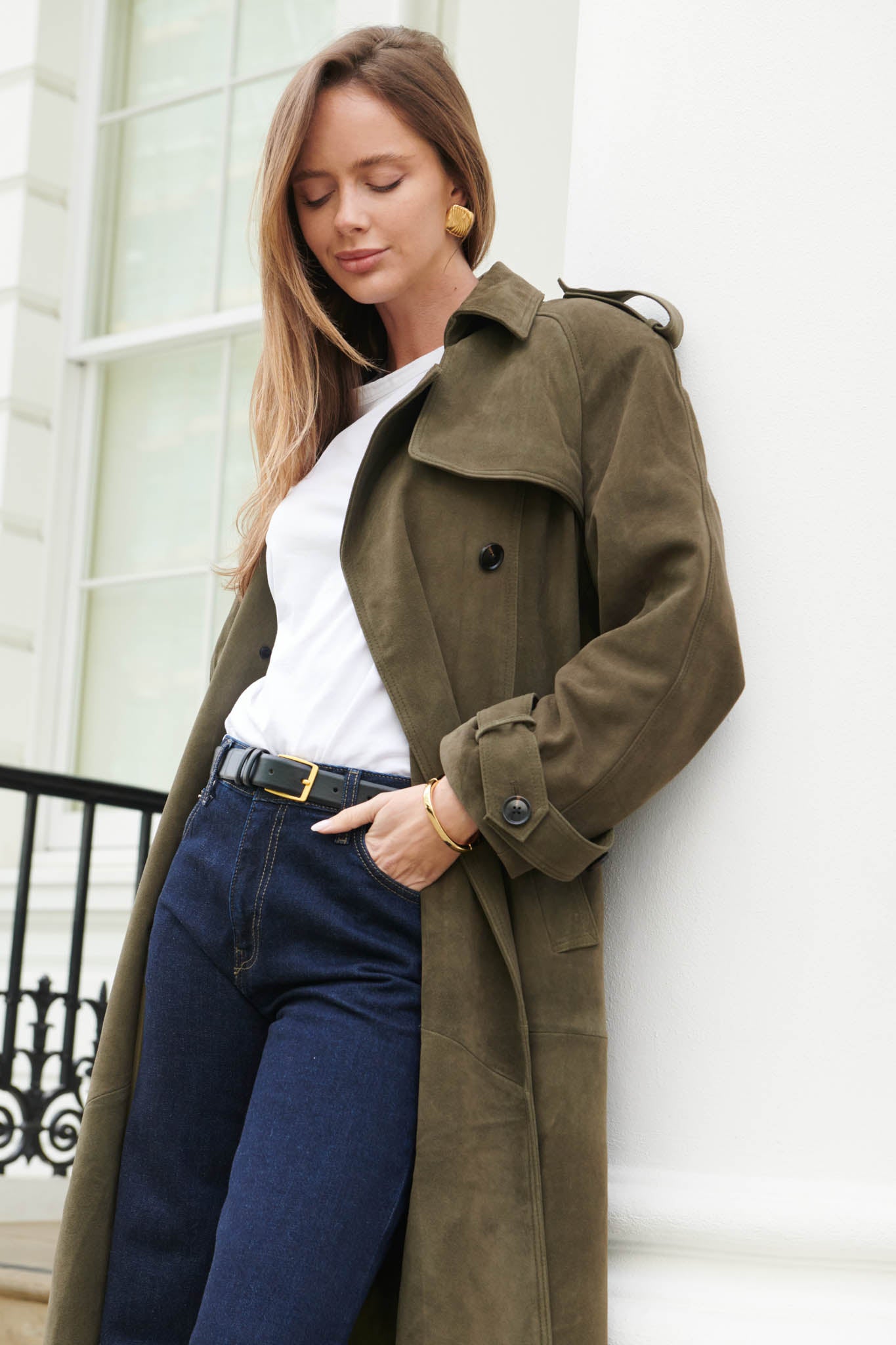 Indiana Khaki Suede Trench Coat
