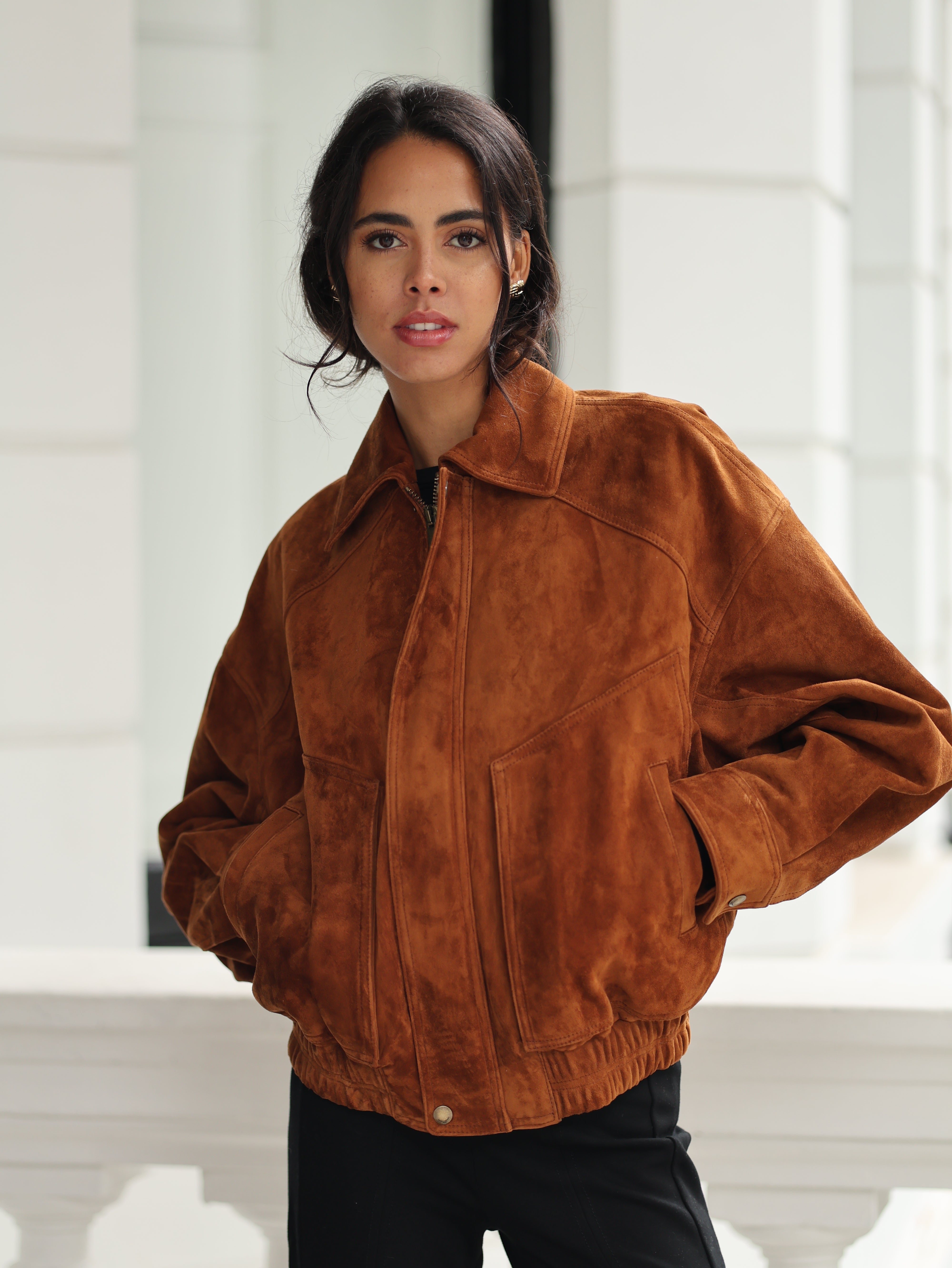 Leona Suede Bomber Jacket