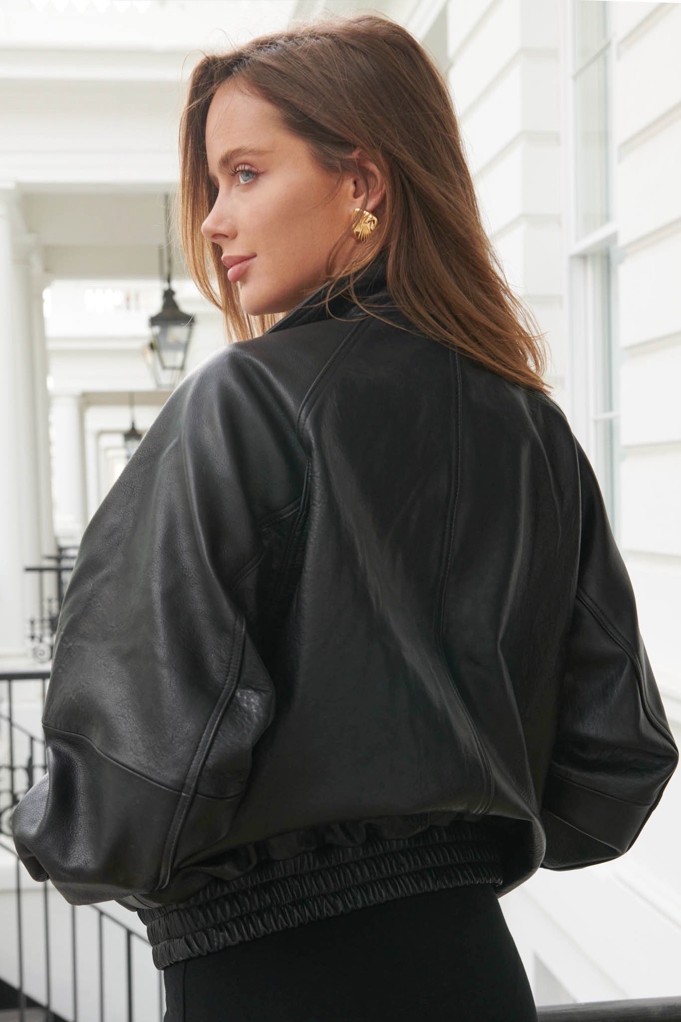 Lila Leather Oversized Bomber Jacket