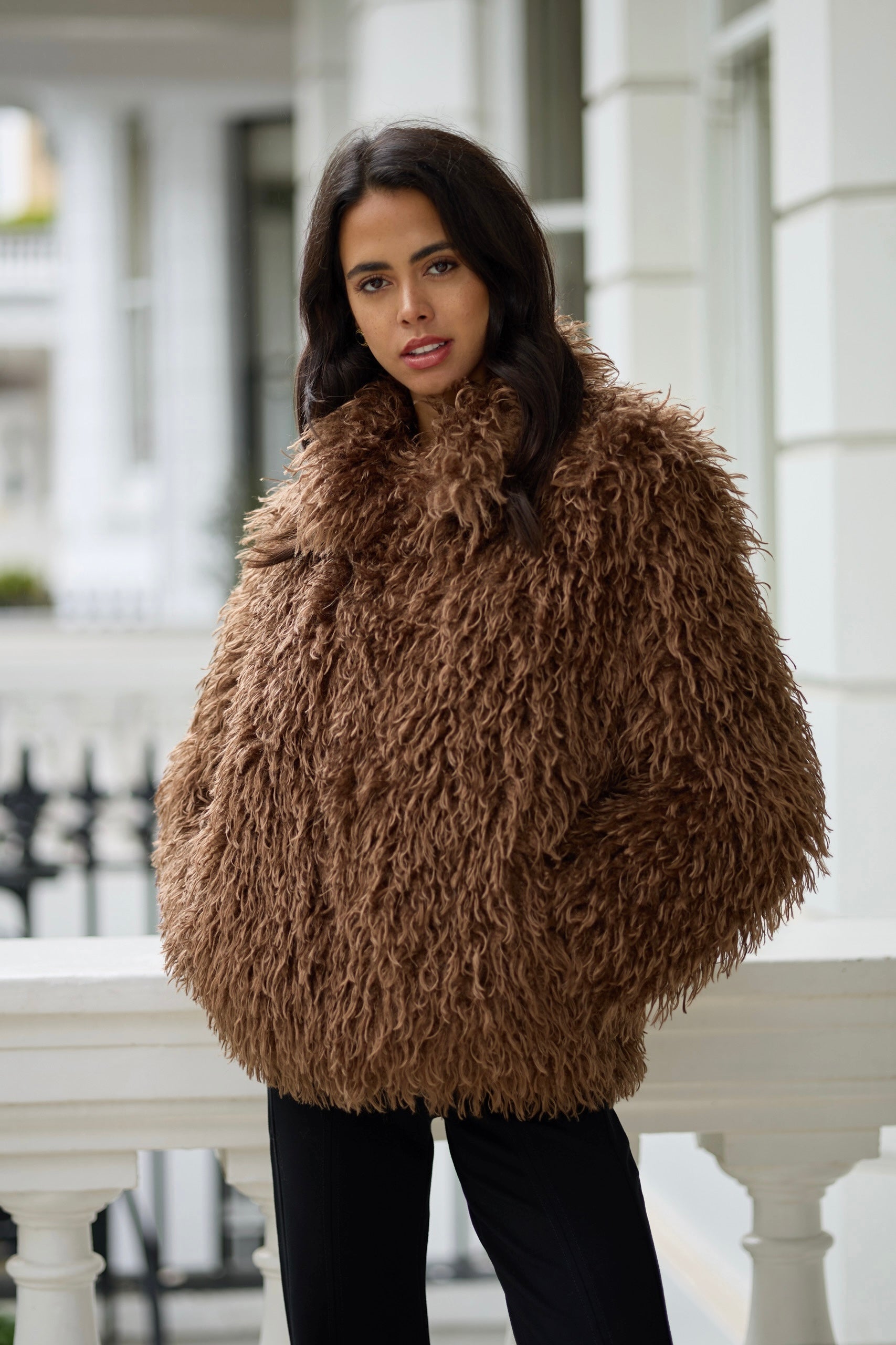 Faux Fur Mongolian Grace Coat - Brown