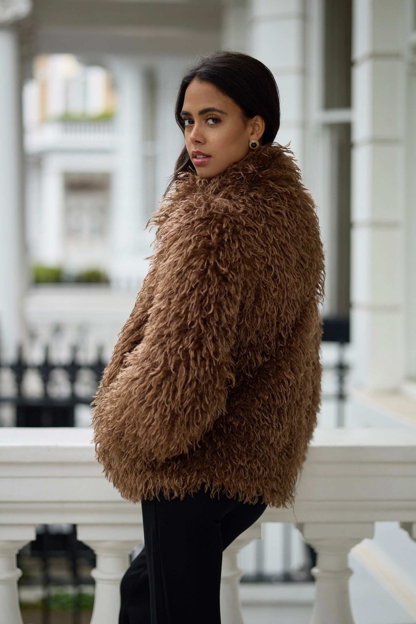 Faux Fur Mongolian Grace Coat - Brown
