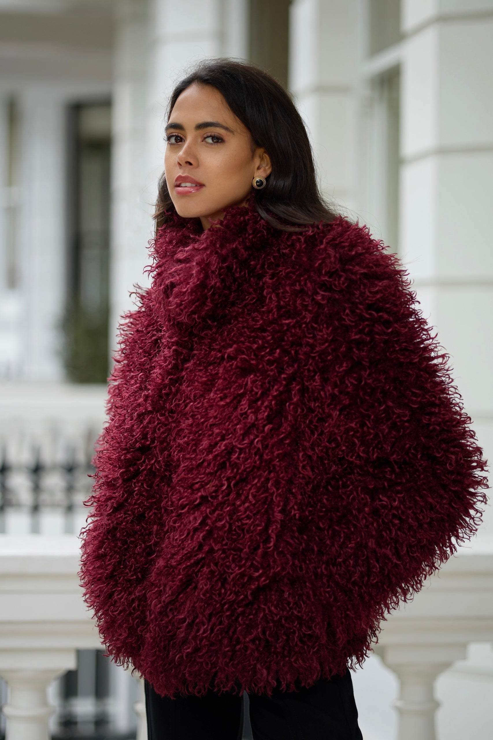 Faux Fur Mongolian Grace Coat - Burgundy
