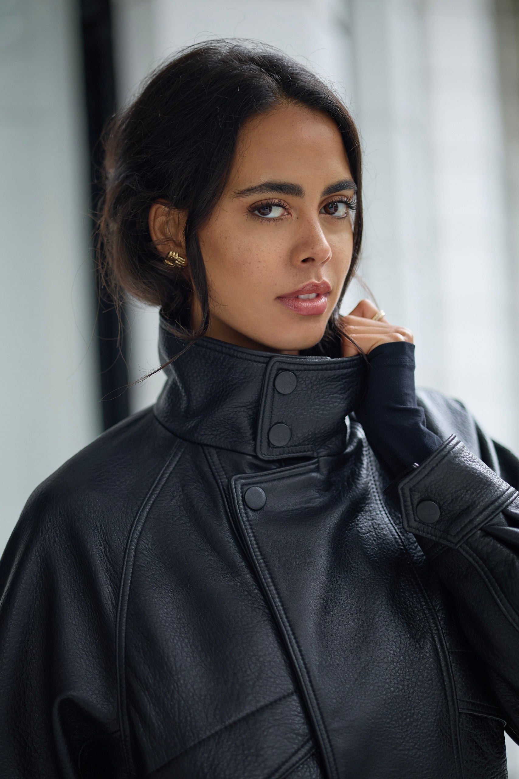 Lila Leather Oversized Bomber Jacket