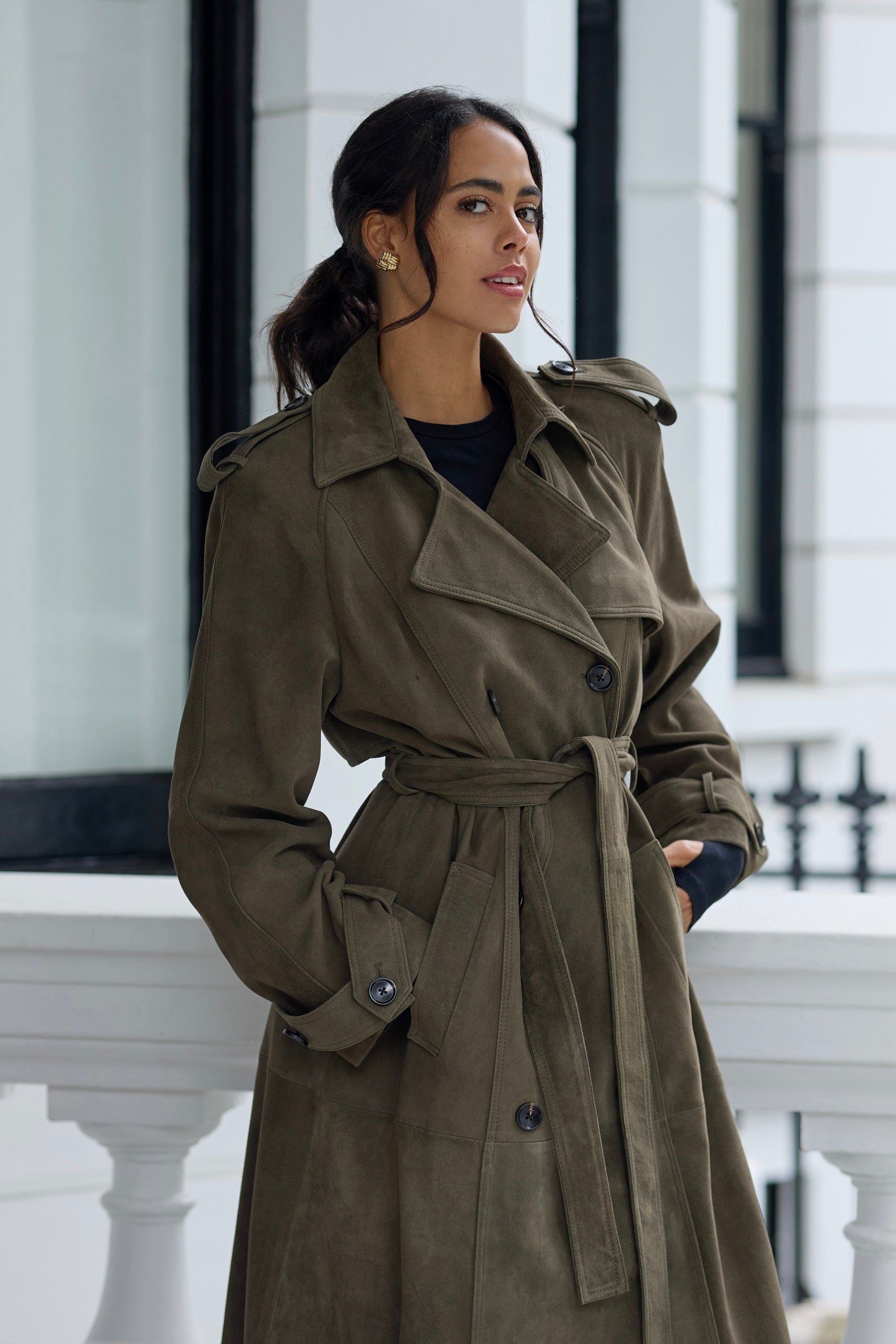 Indiana Khaki Suede Trench Coat