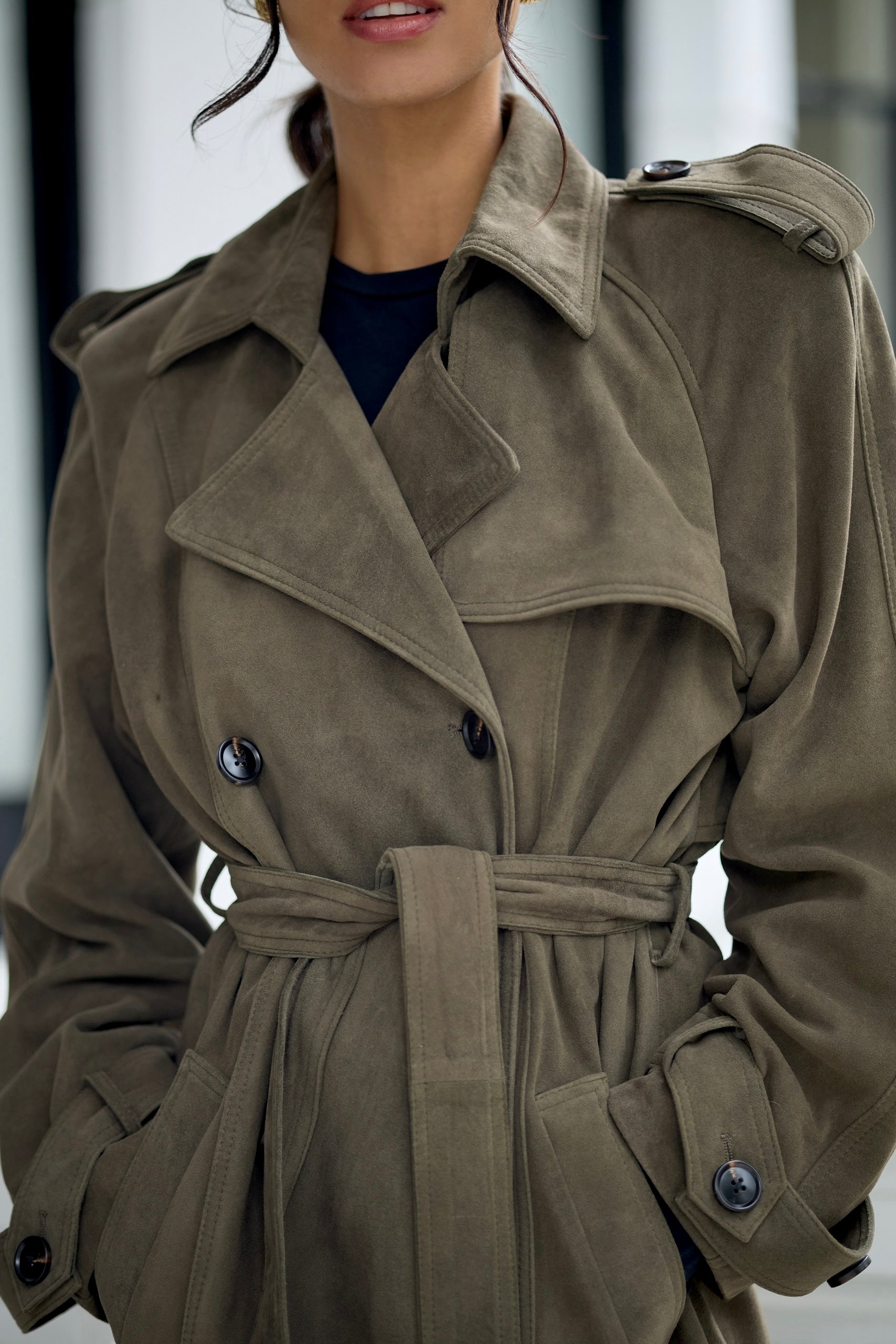 Indiana Khaki Suede Trench Coat