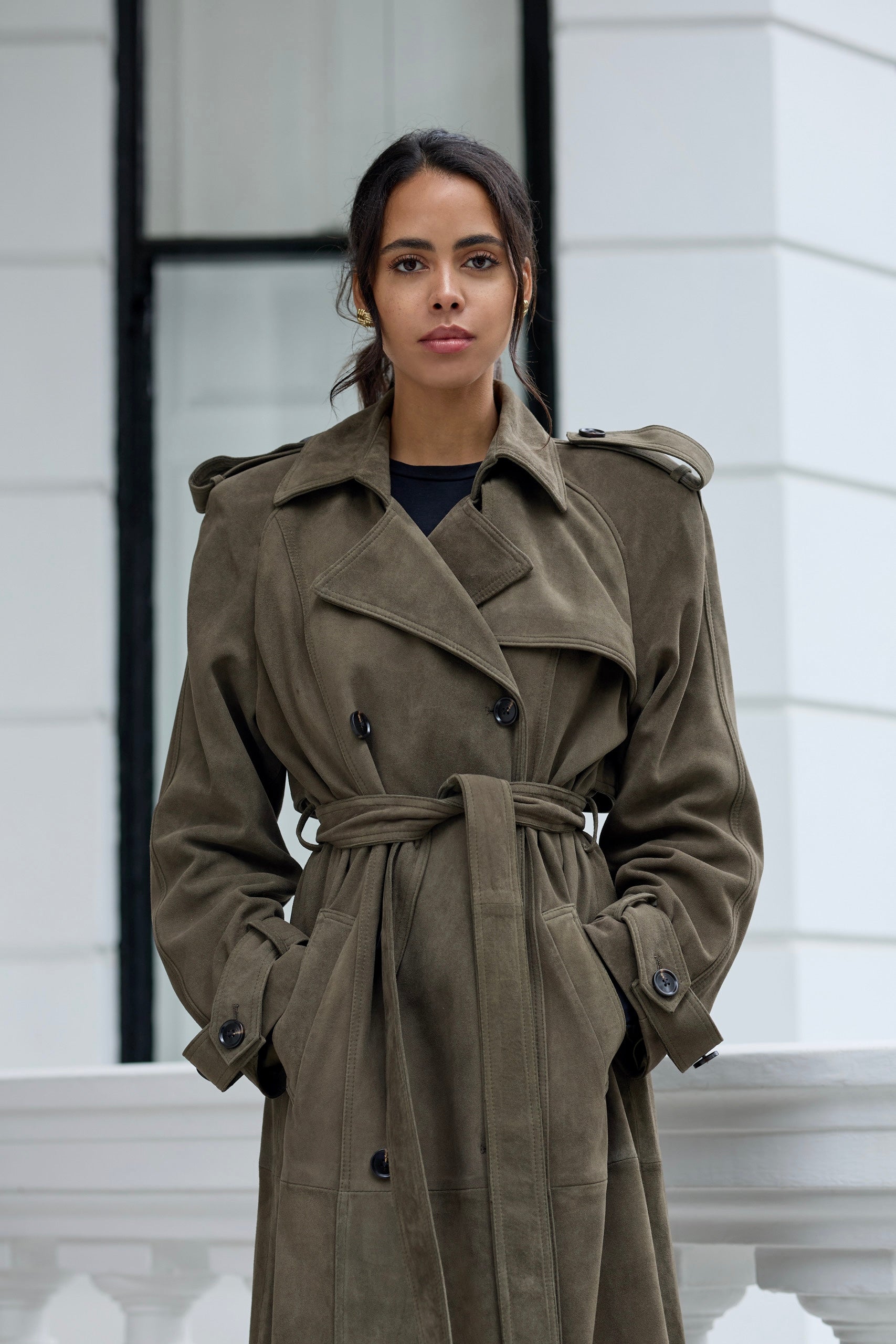 Indiana Khaki Suede Trench Coat