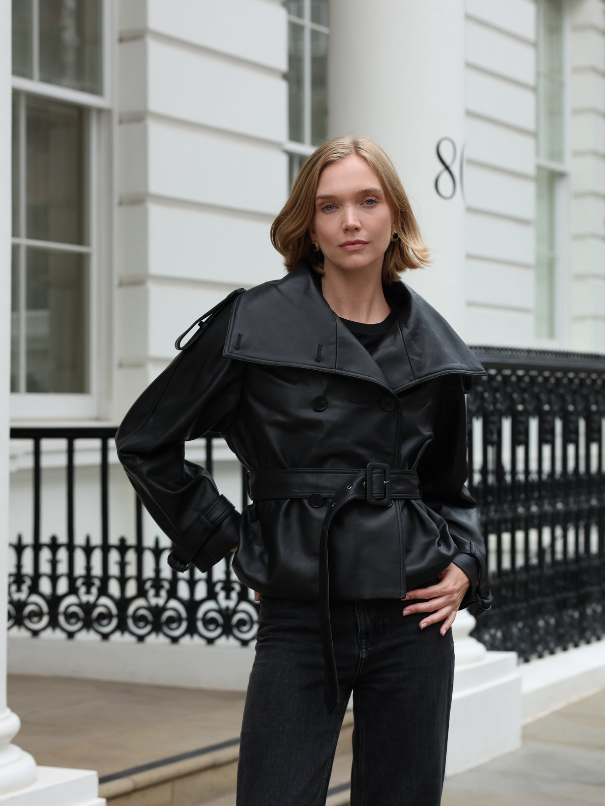Hazel Leather Trench Jacket