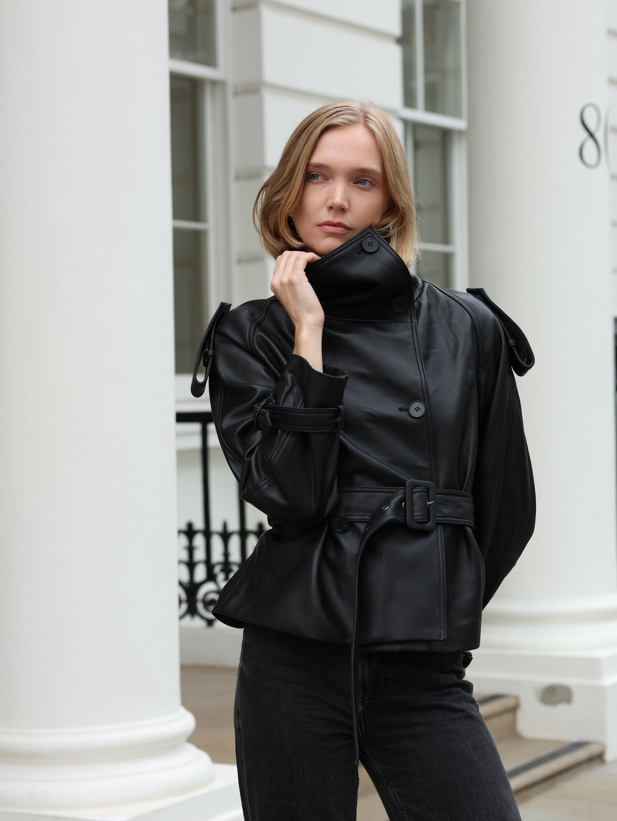 Hazel Leather Trench Jacket