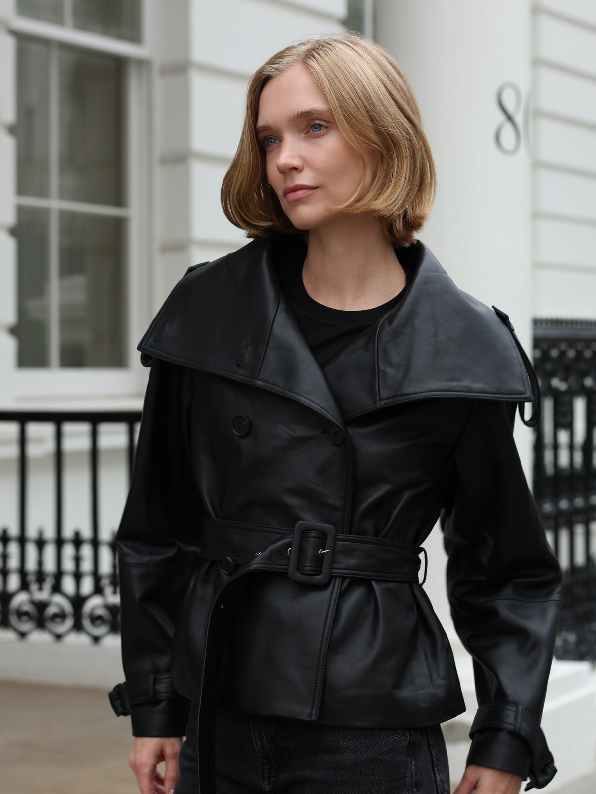 Hazel Leather Trench Jacket