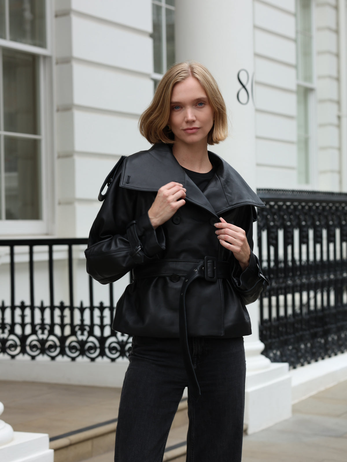 Hazel Leather Trench Jacket