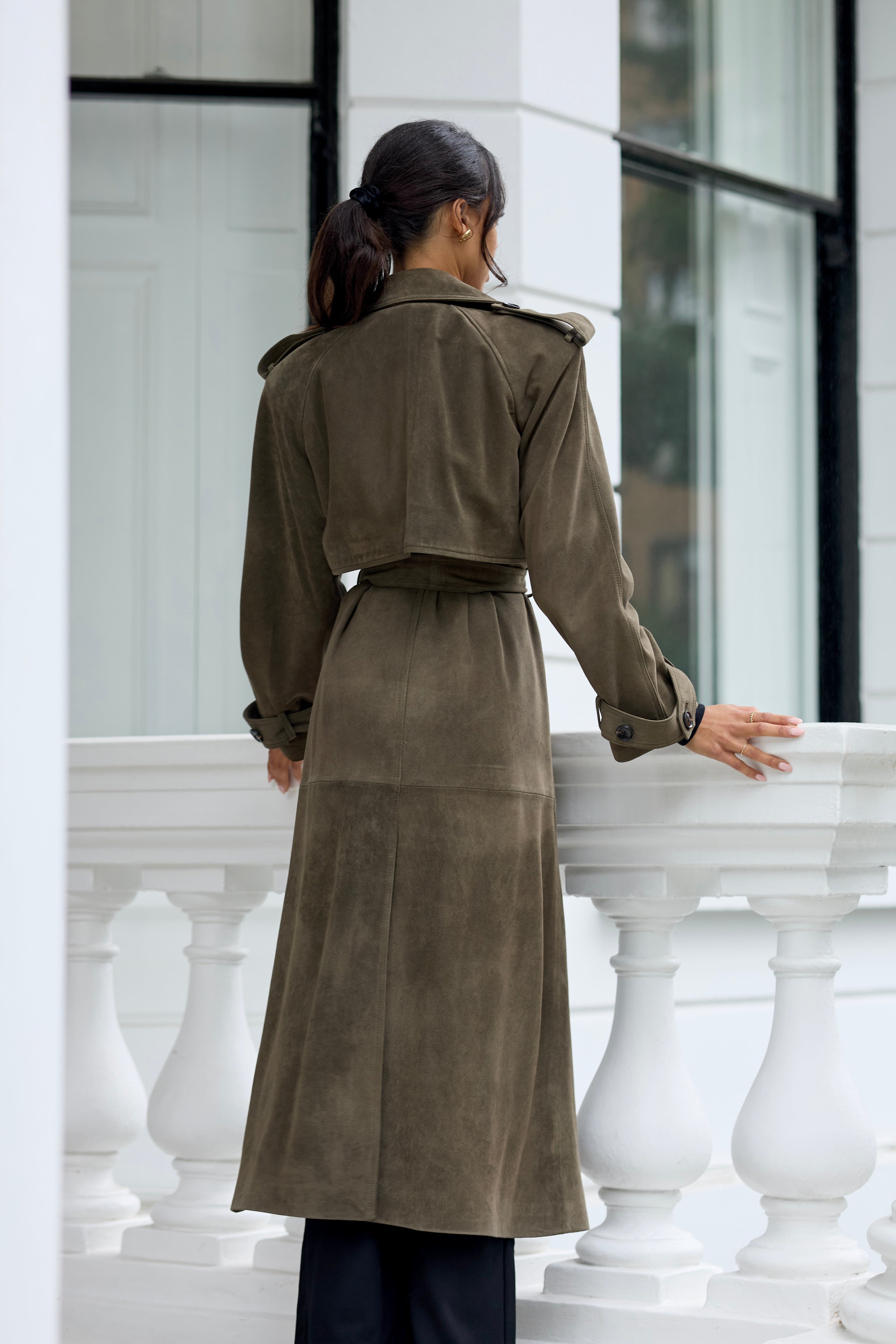 Indiana Khaki Suede Trench Coat