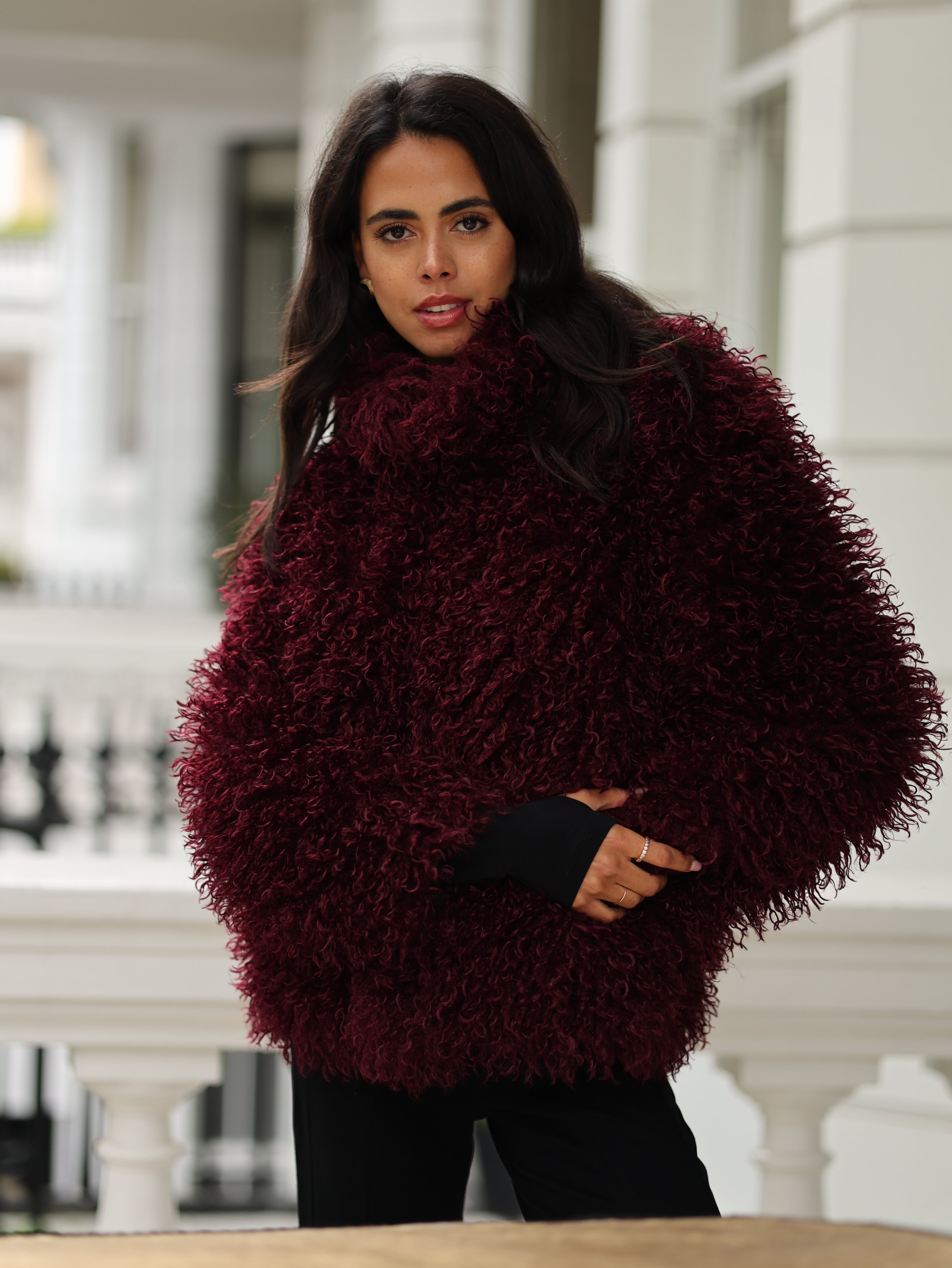 Faux Fur Mongolian Grace Coat - Burgundy