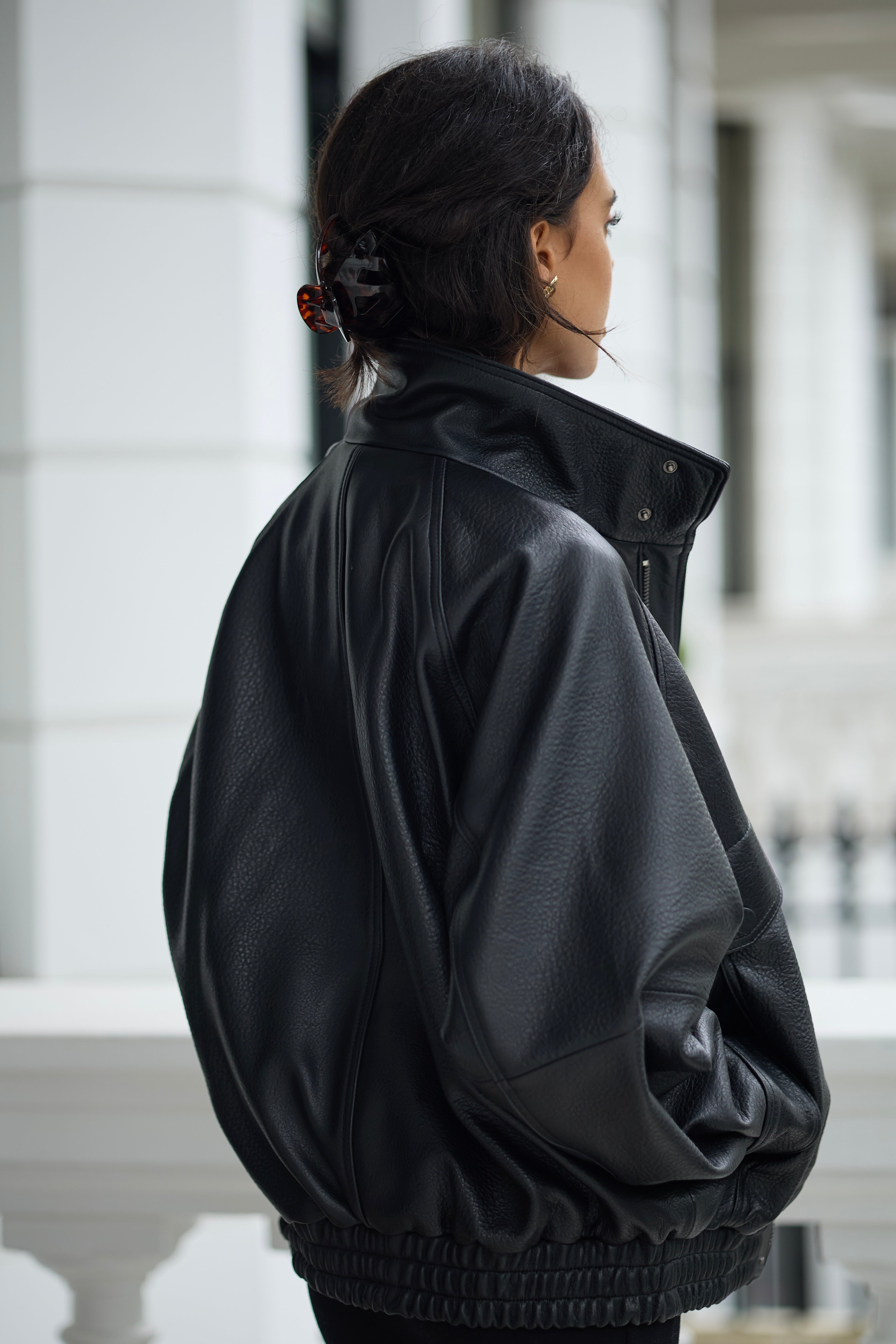 Lila Leather Oversized Bomber Jacket