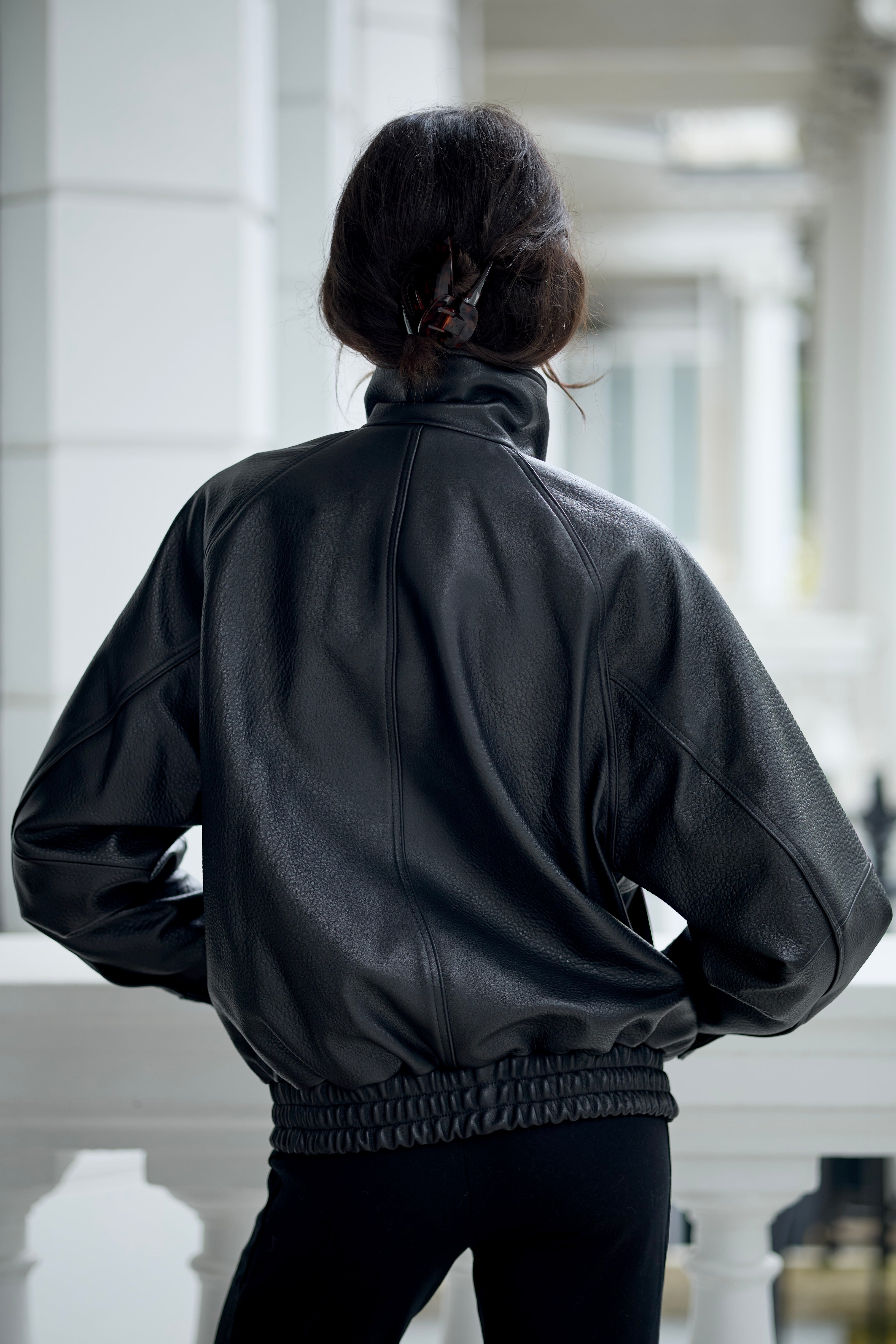 Lila Leather Oversized Bomber Jacket