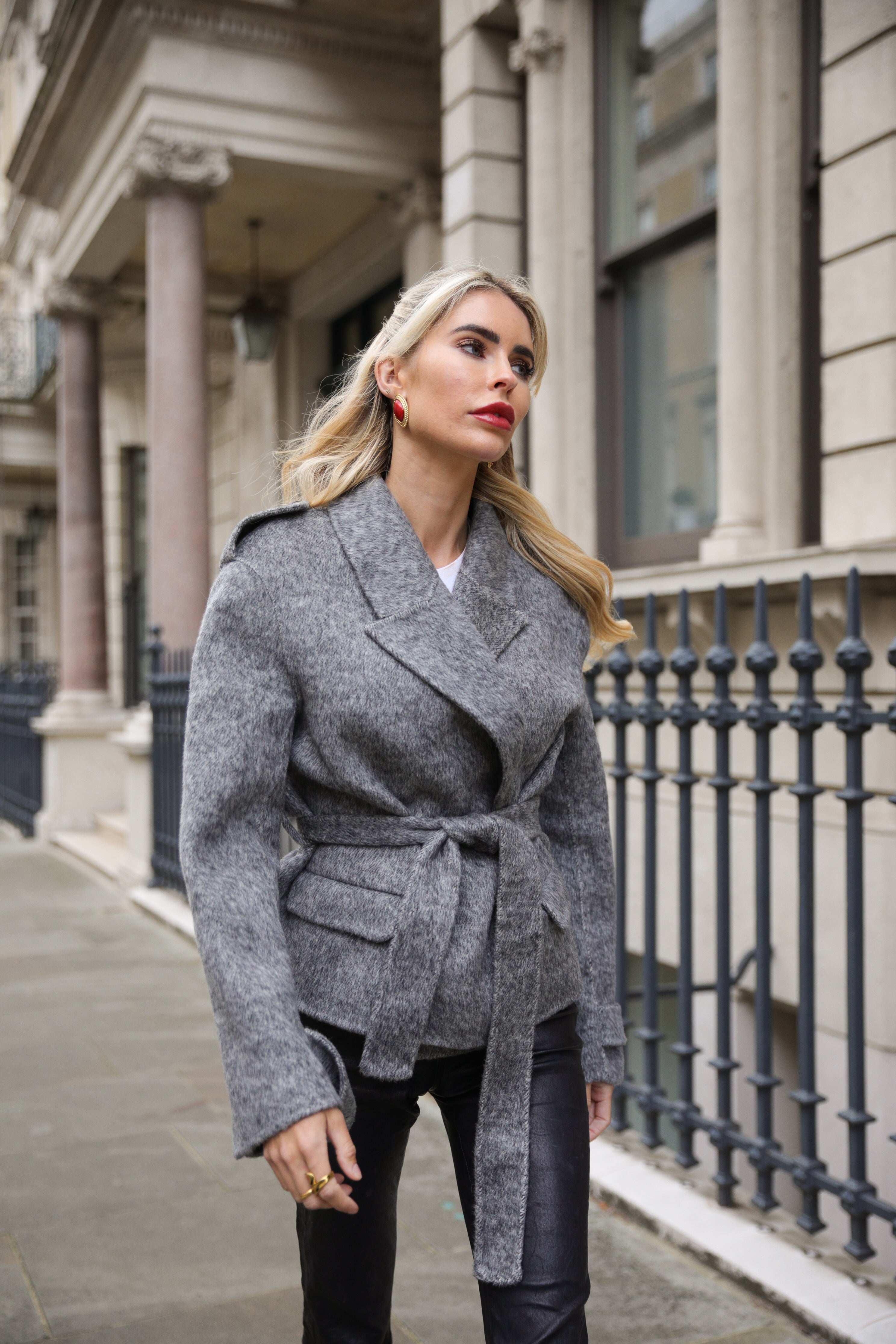 Grey Belted Diana Coat - Annabelle London