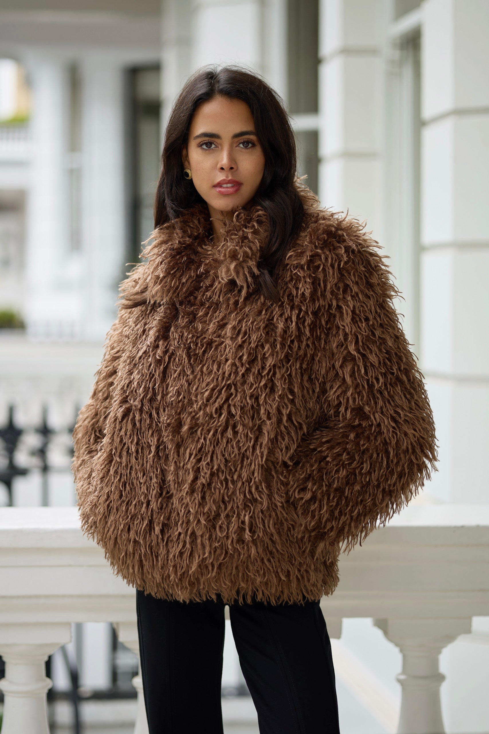 Faux Fur Mongolian Grace Coat - Brown