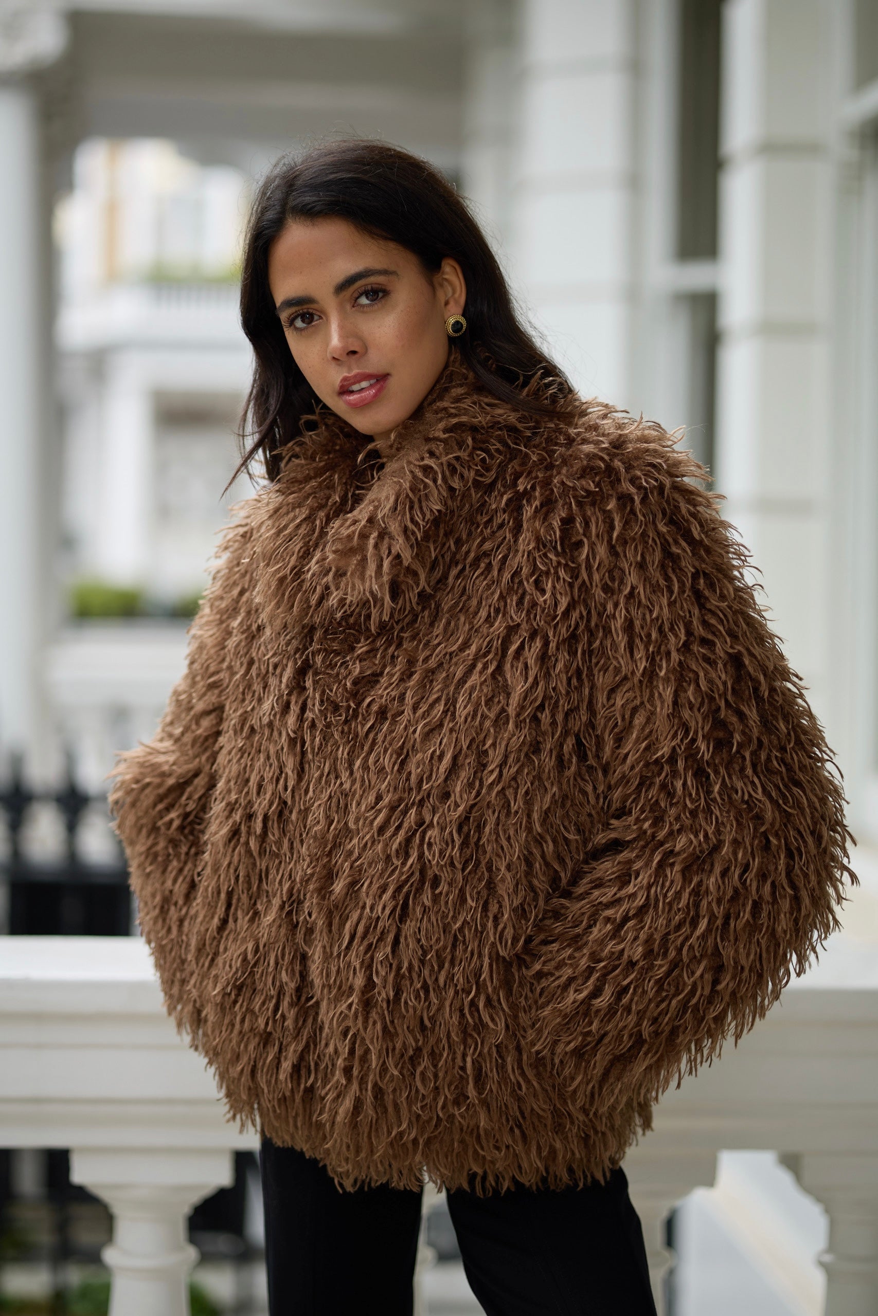 Faux Fur Mongolian Grace Coat - Brown