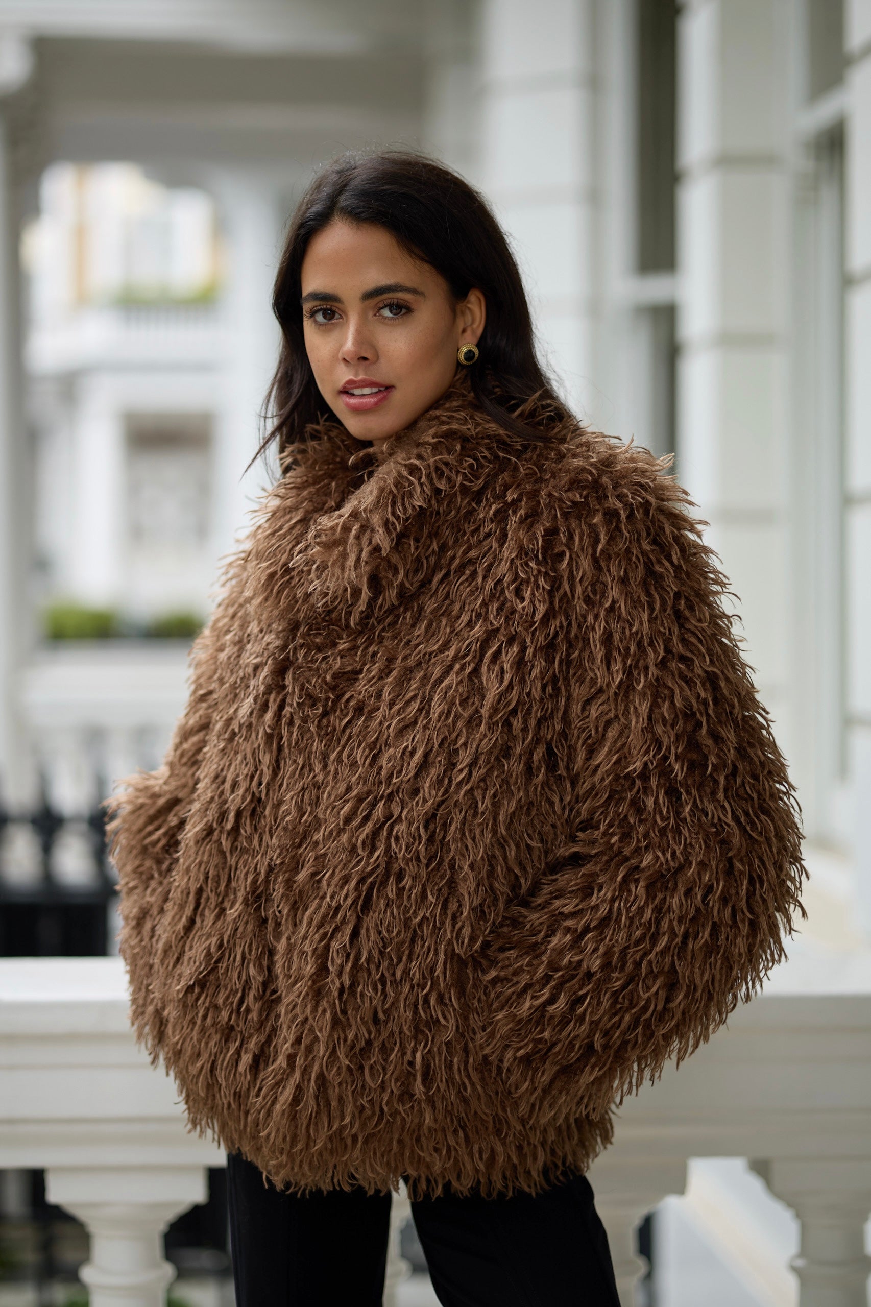 Faux Fur Mongolian Grace Coat - Brown