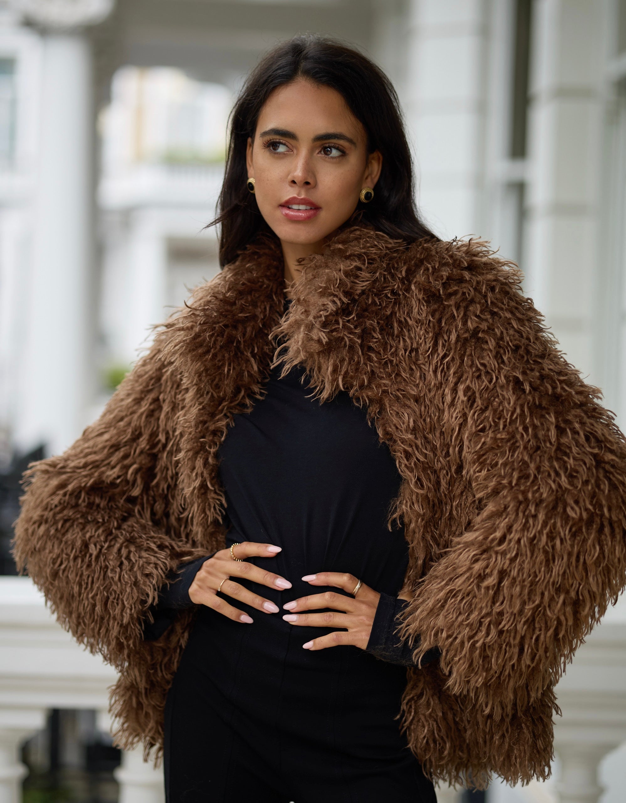 Faux Fur Mongolian Grace Coat - Brown