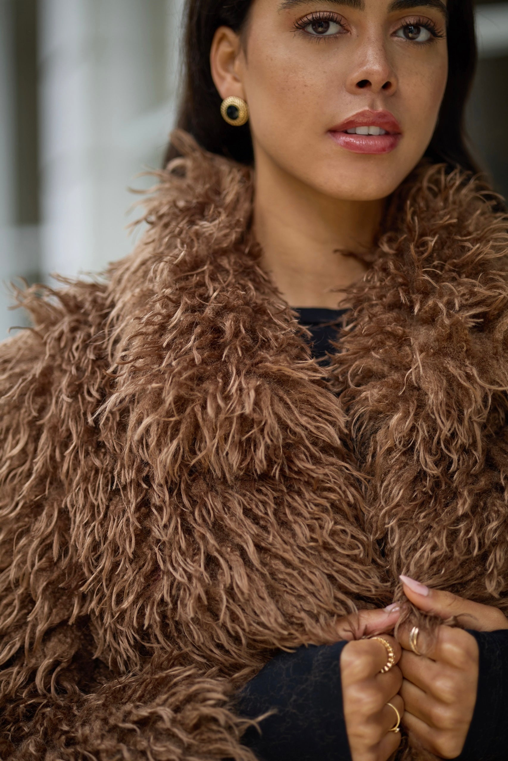 Faux Fur Mongolian Grace Coat - Brown