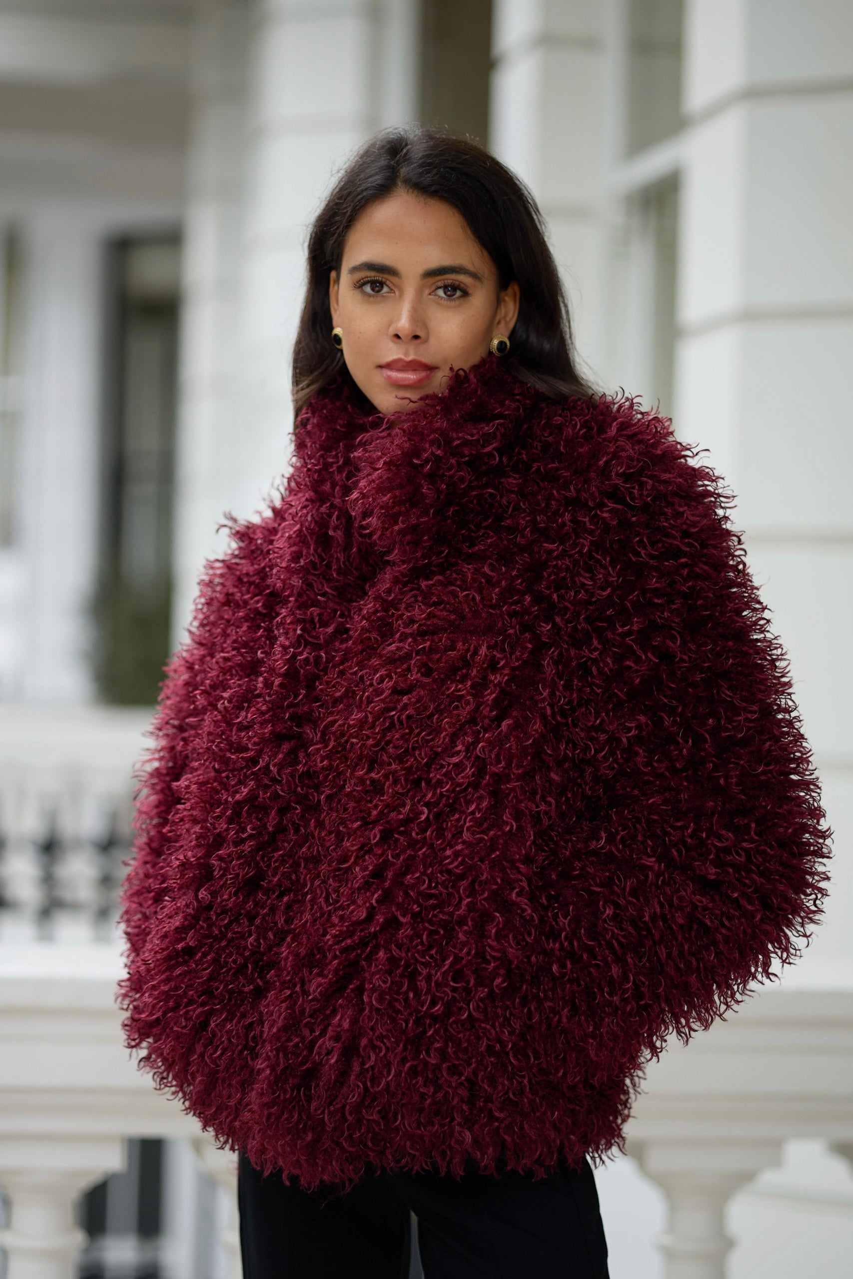 Faux Fur Mongolian Grace Coat - Burgundy