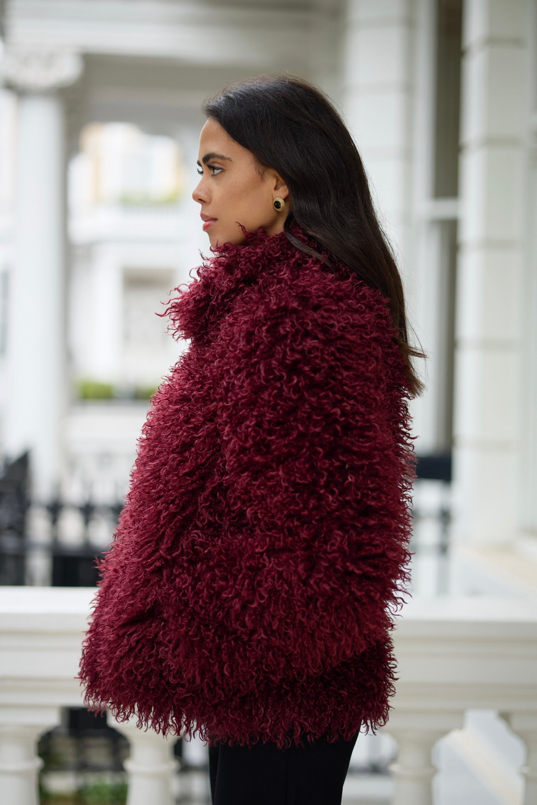 Faux Fur Mongolian Grace Coat - Burgundy