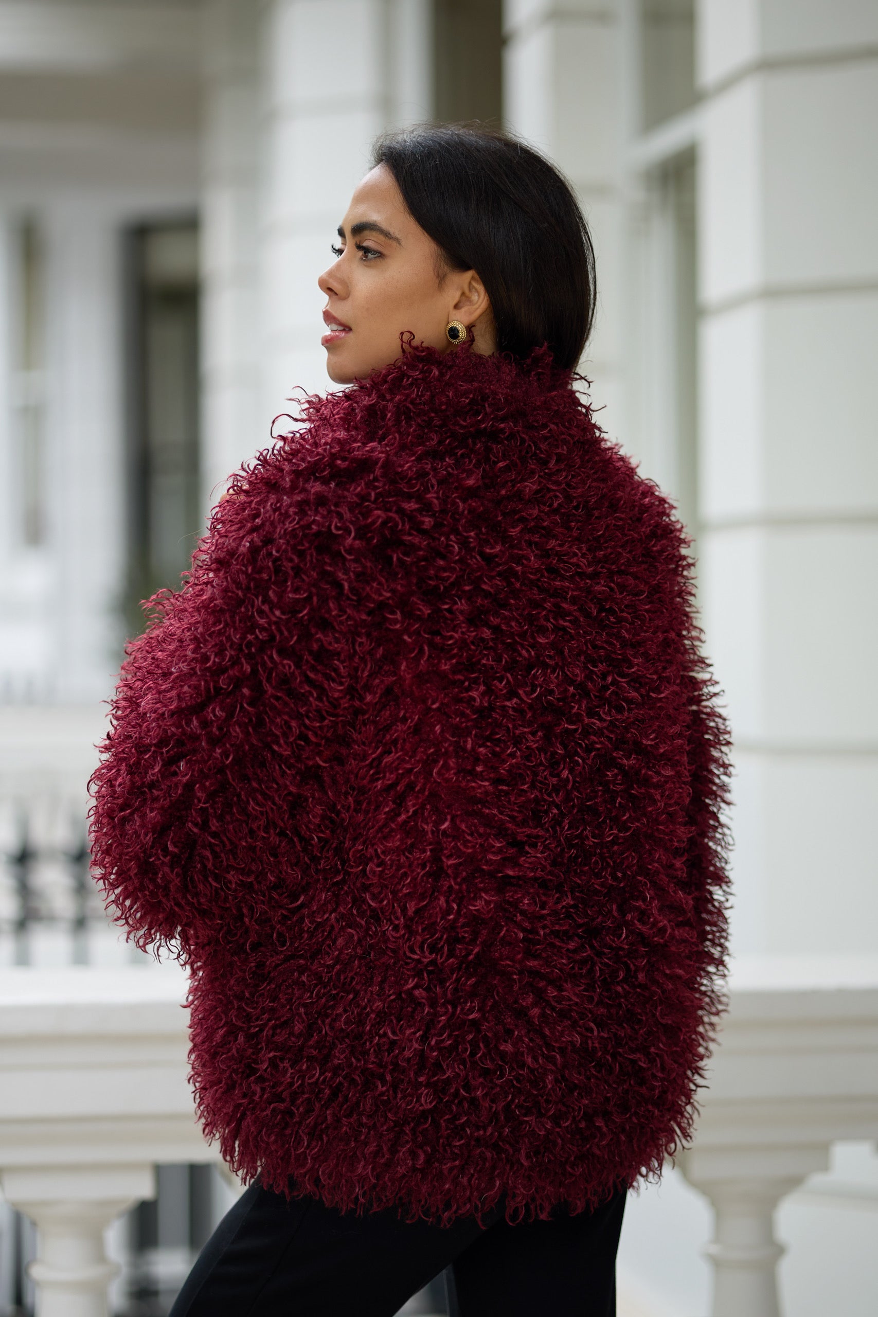 Faux Fur Mongolian Grace Coat - Burgundy