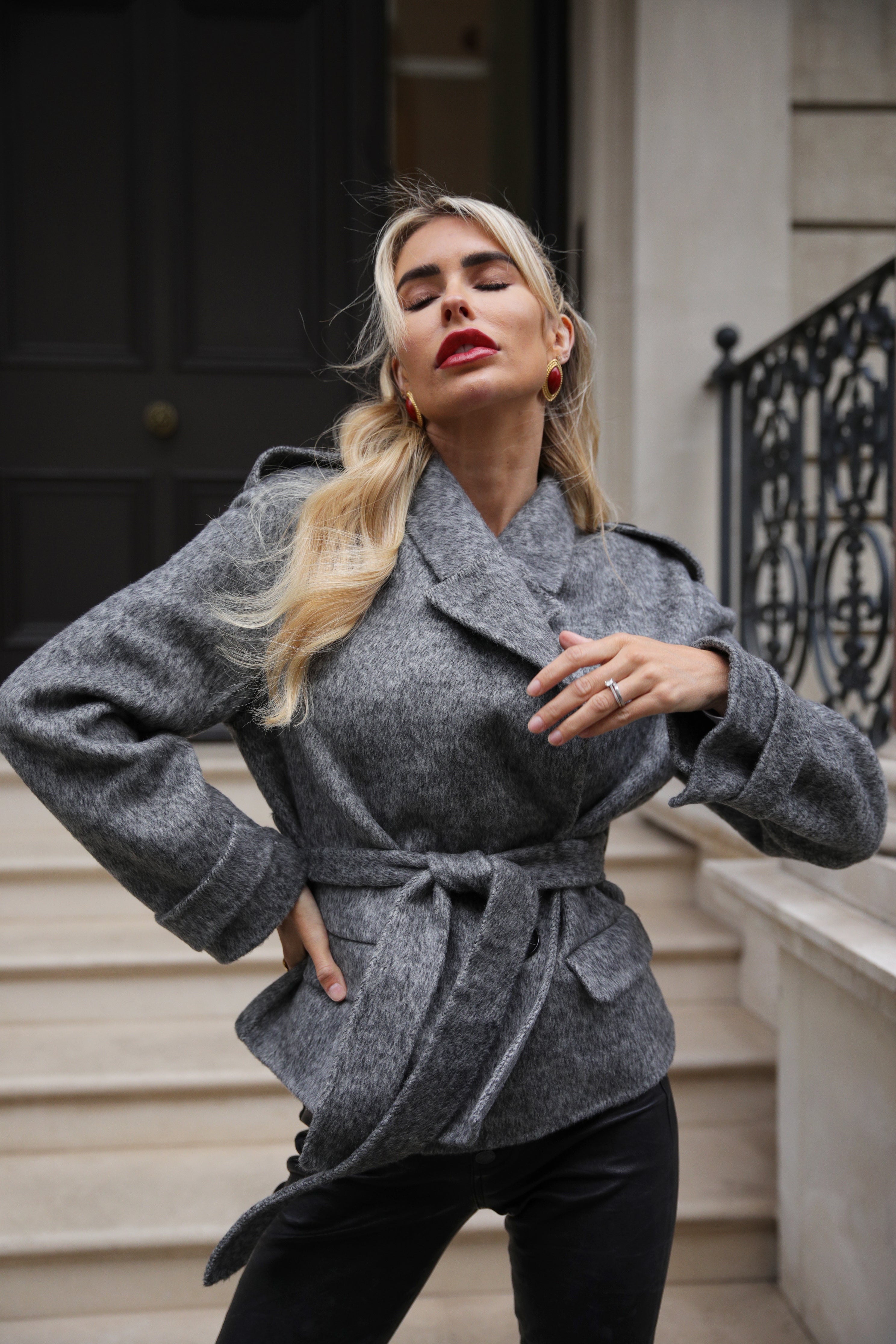 Grey Belted Diana Coat - Annabelle London