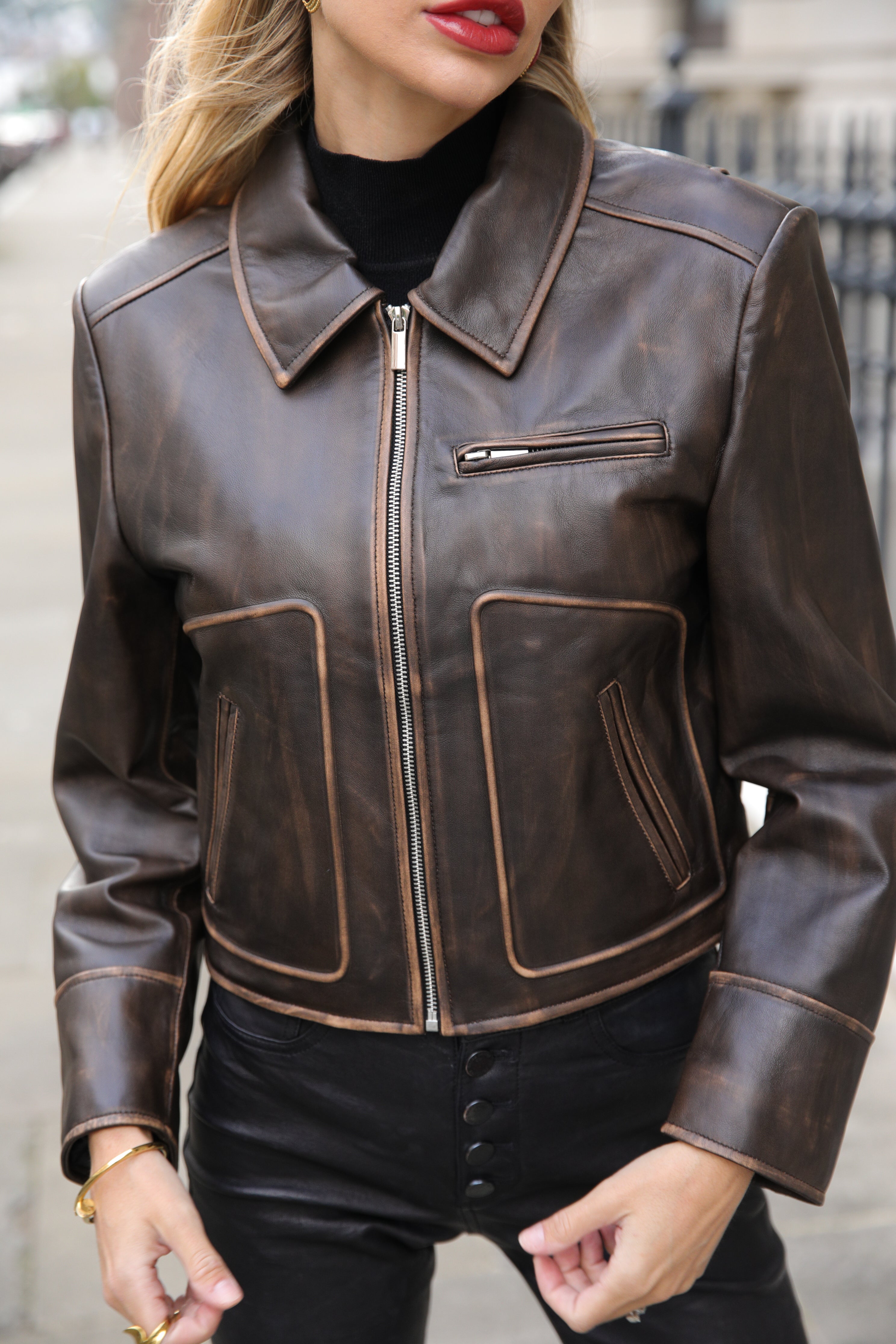 Lana Distressed Leather Jacket - Annabelle London